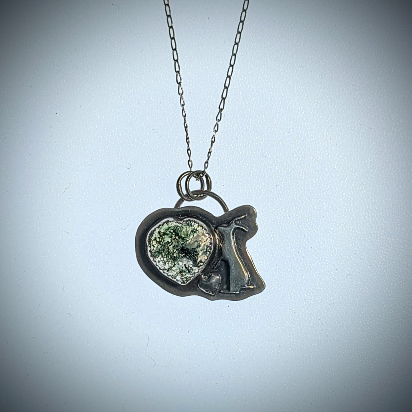 Snowshoe Hare with Moss Agate Heart  - Necklace No.5