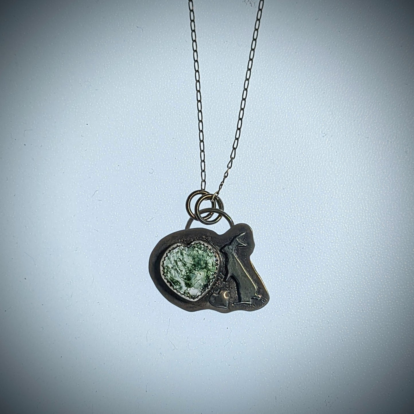 Snowshoe Hare with Moss Agate Heart  - Necklace No.4