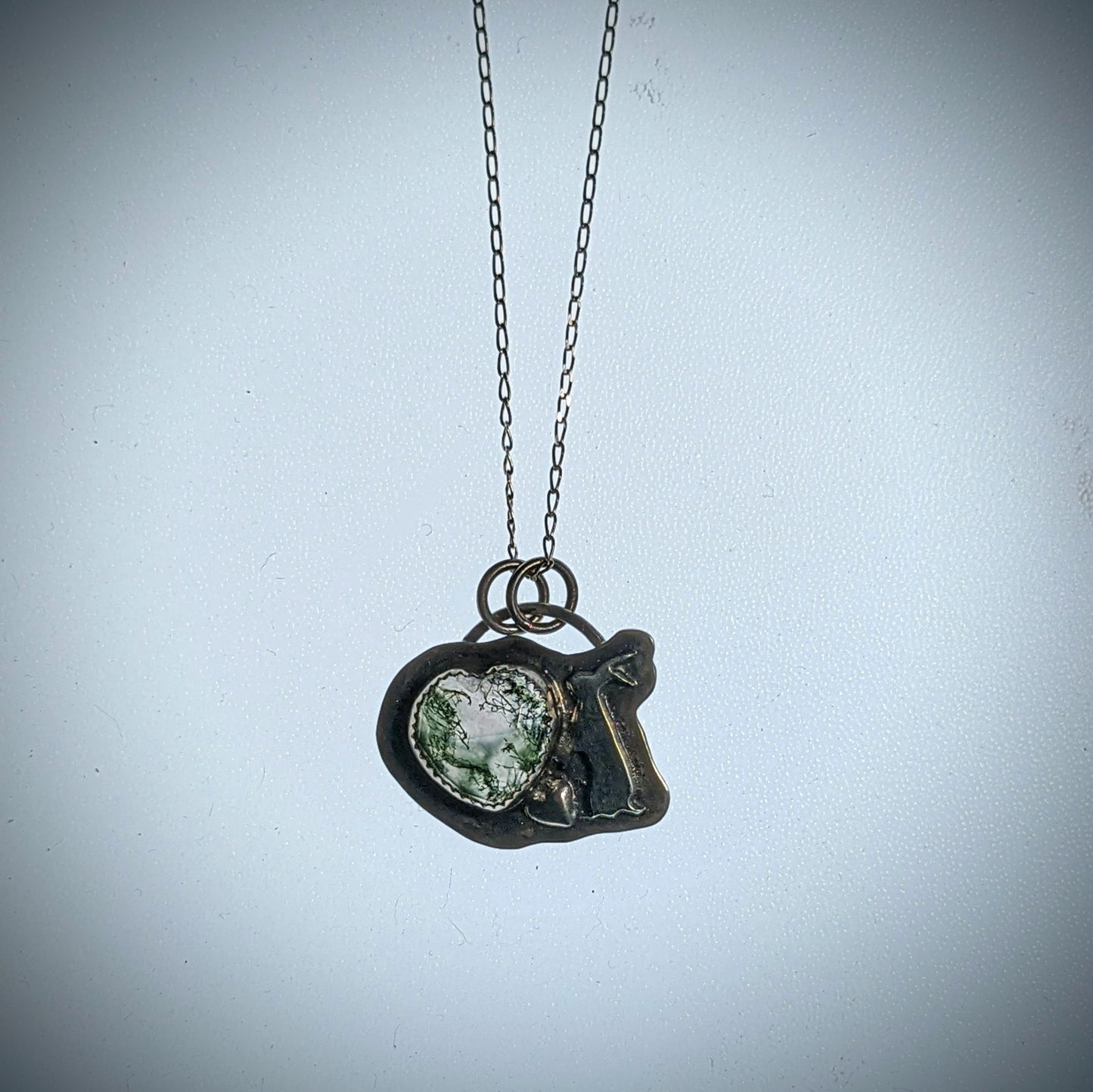 Snowshoe Hare with Moss Agate Heart  - Necklace No.2