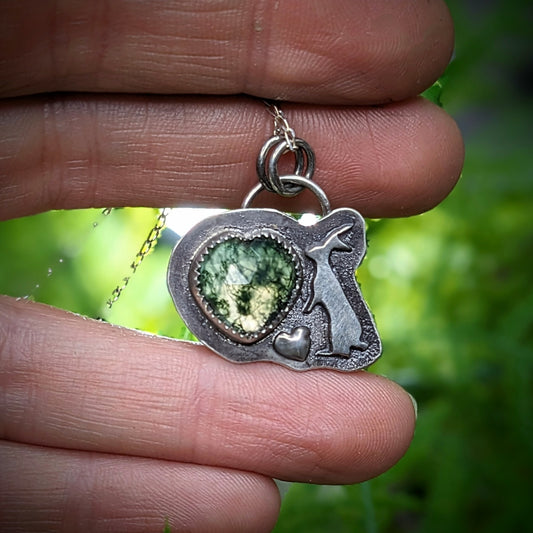 Snowshoe Hare with Moss Agate Heart  - Necklace No.4