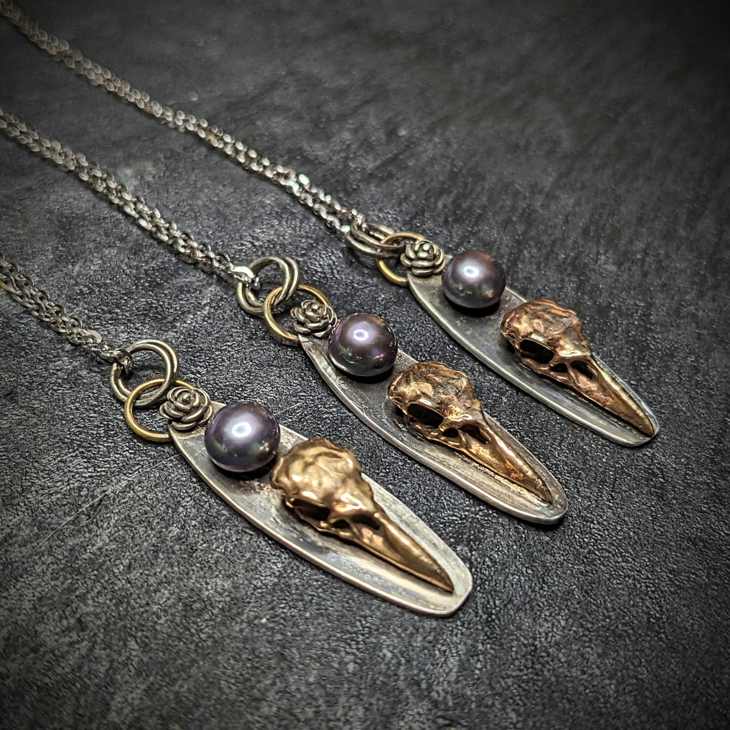 Raven Skull with Black Pearl Necklace