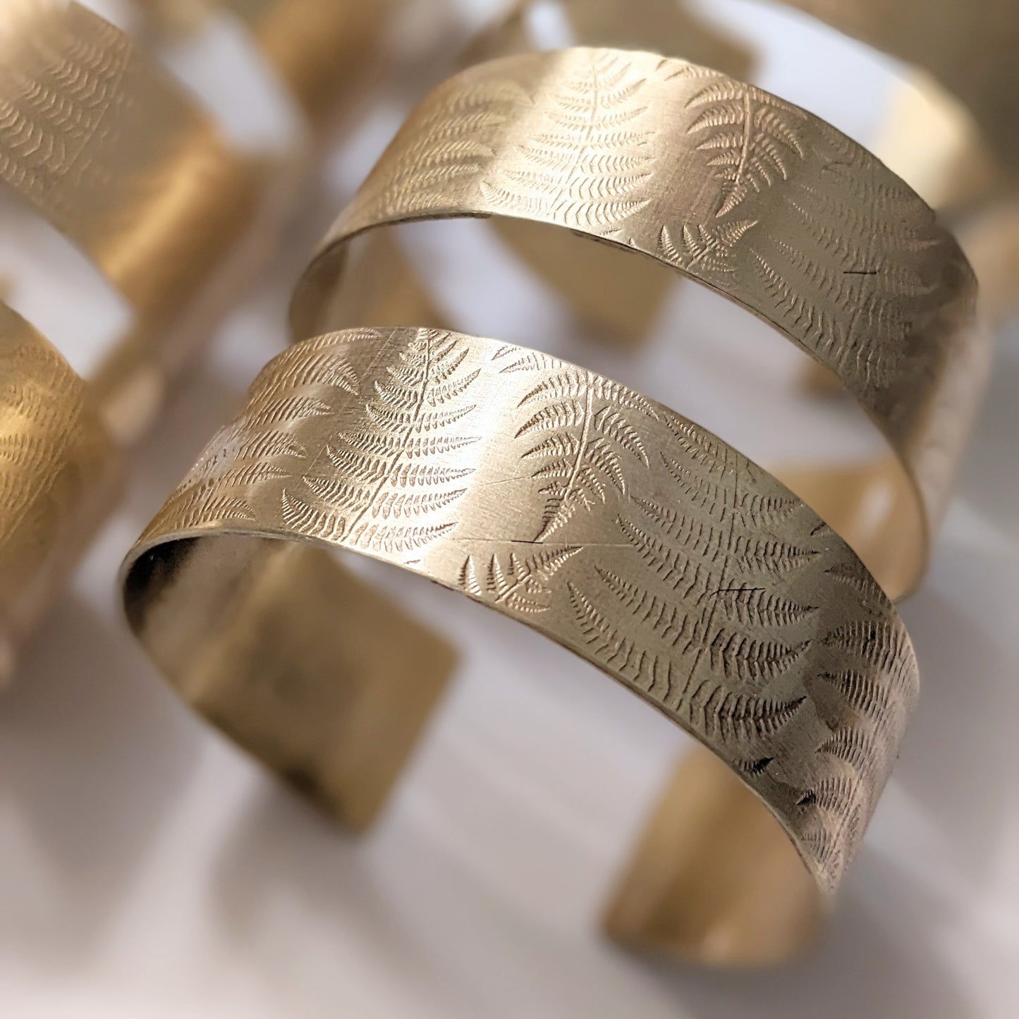 Brass Cuff Bracelet with Fern Imprint