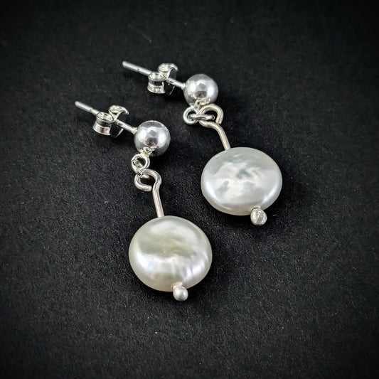 Coin Pearl Drop Earrings